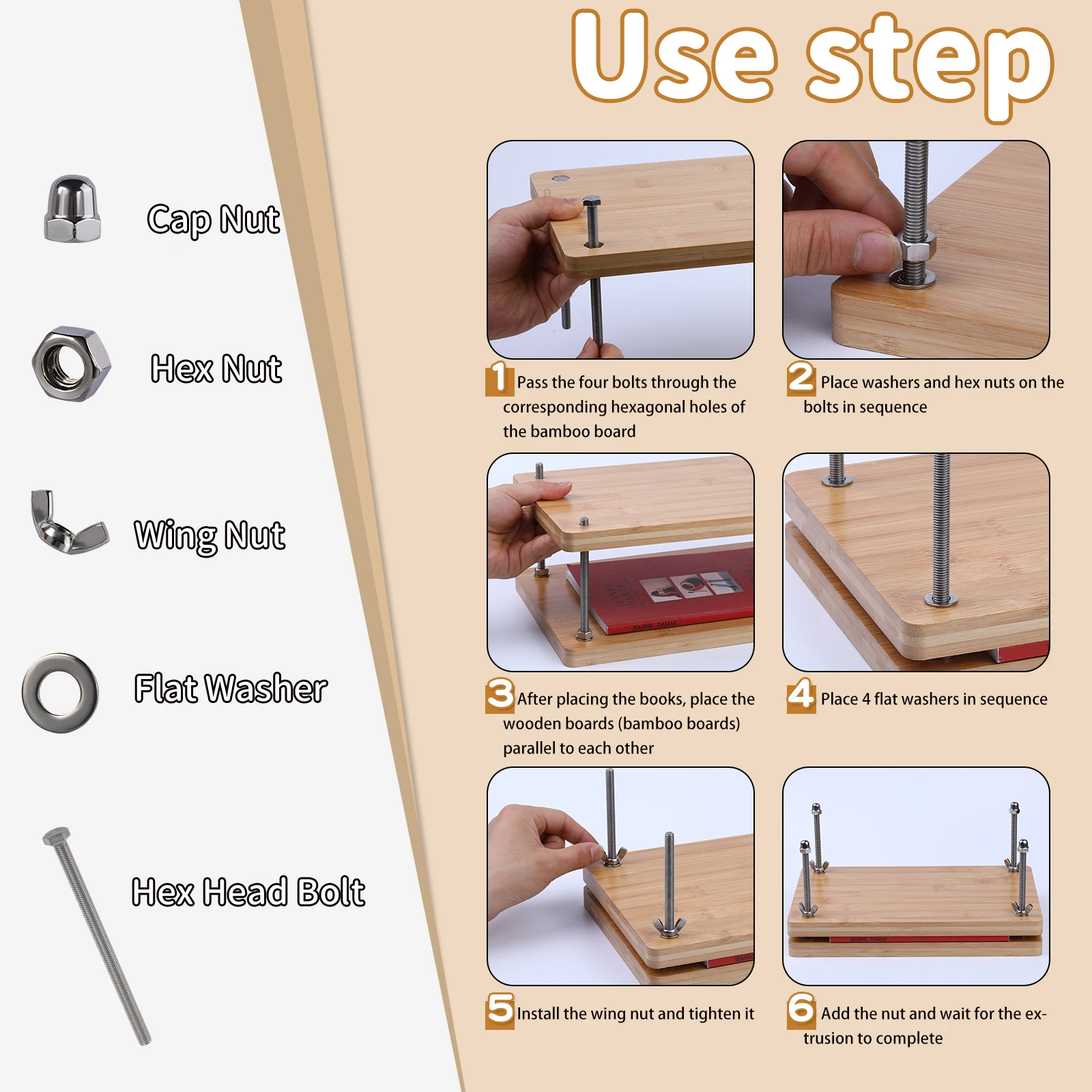 Bookbinding Plastic Bone Folder Creaser Waxed Thread Tools Set with Portable Binding Press Machine Of Paulownia Wood