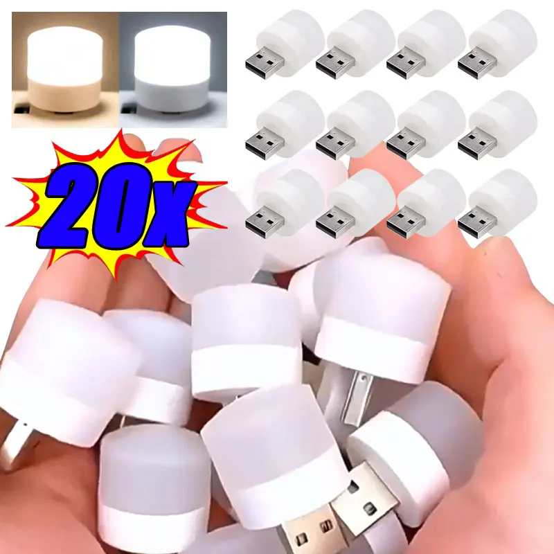 

1-20Pcs Mini USB Night Light Warm White Eye Protection Book Reading Light USB Plug Computer Mobile Power Charging LED Night Lamp