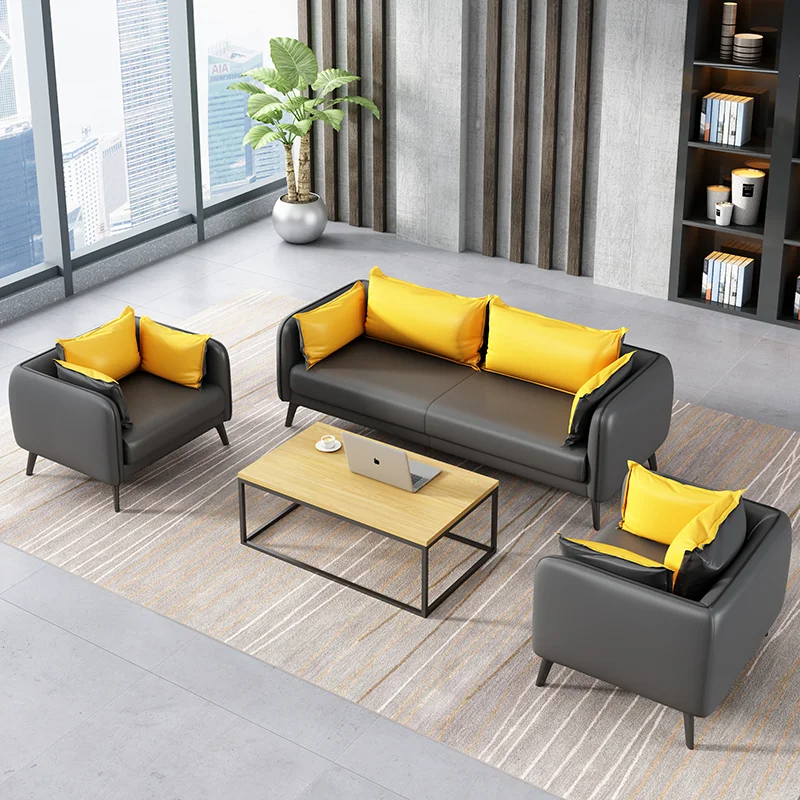

Custom Meeting Lounge Single Leather Office Office Sofa Simple Reception Room Office Business Coffee Table Combination