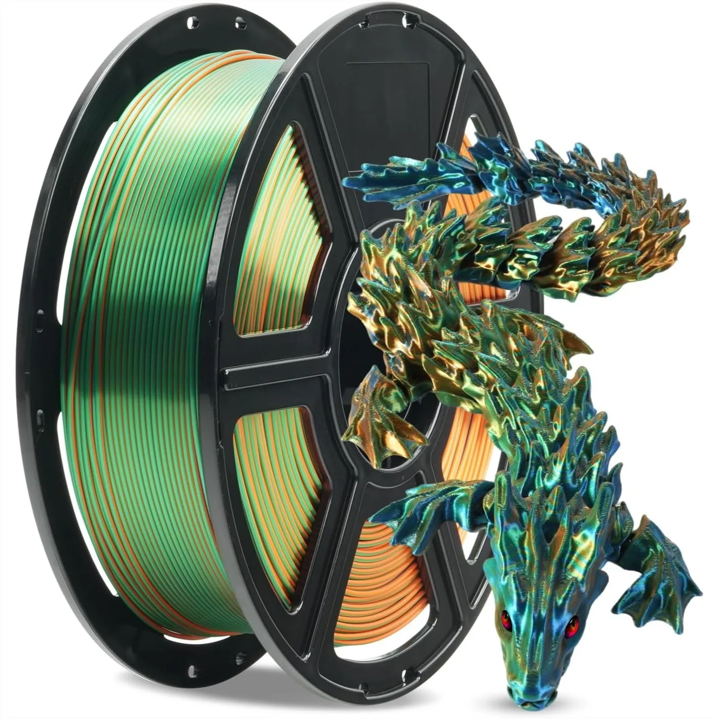 

Silk Tri-Color PLA Filament 1.75mm, Coextrusion Orange Green Blue Rainbow 3D Printer Filament with Shifting Color Effect