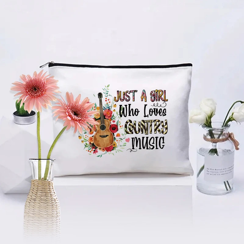 Just A Girl Who Loves Country Music Pattern Makeup Bag Country Music Lover Gift Cosmetic Kit Women Toiletry Pouch Pencil Case