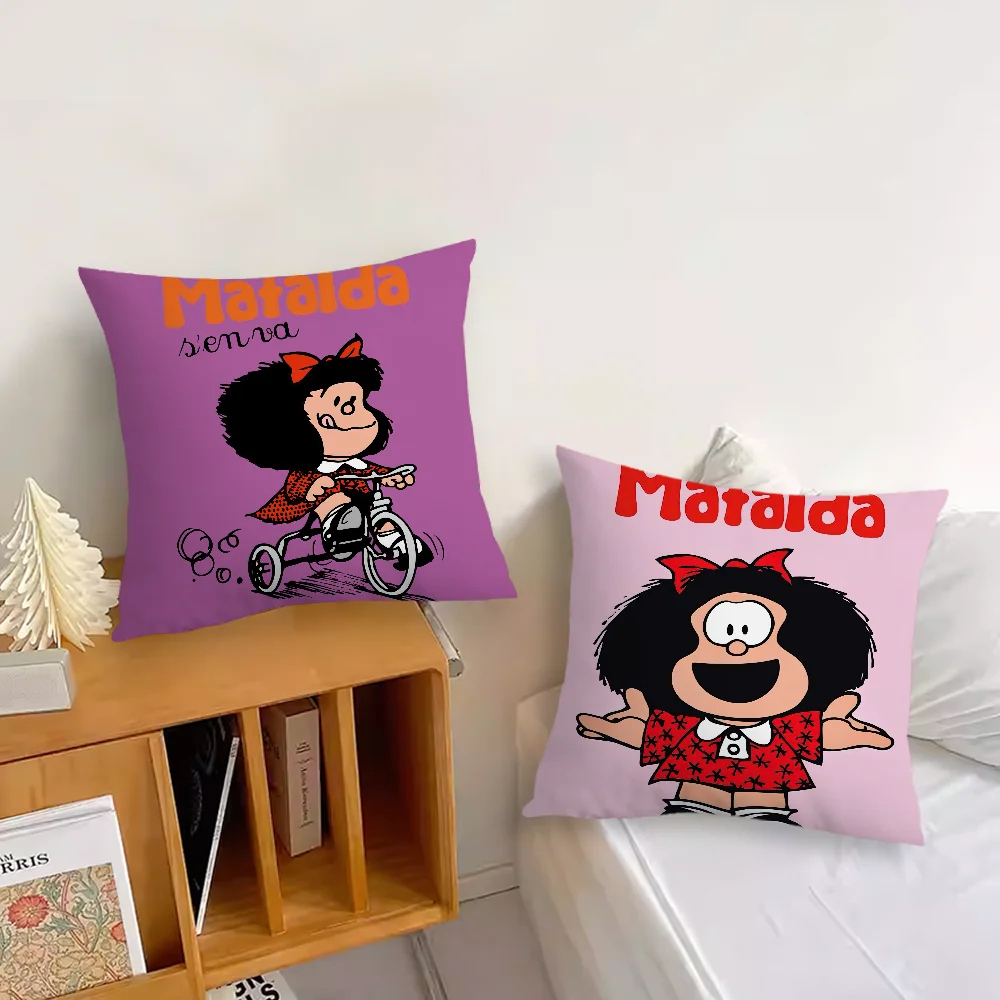 Mafalda Cartoon Cute Cushion Cover Living Room Accent Couch Back Support Square Lounge Restful Nap Companion Pillow Case