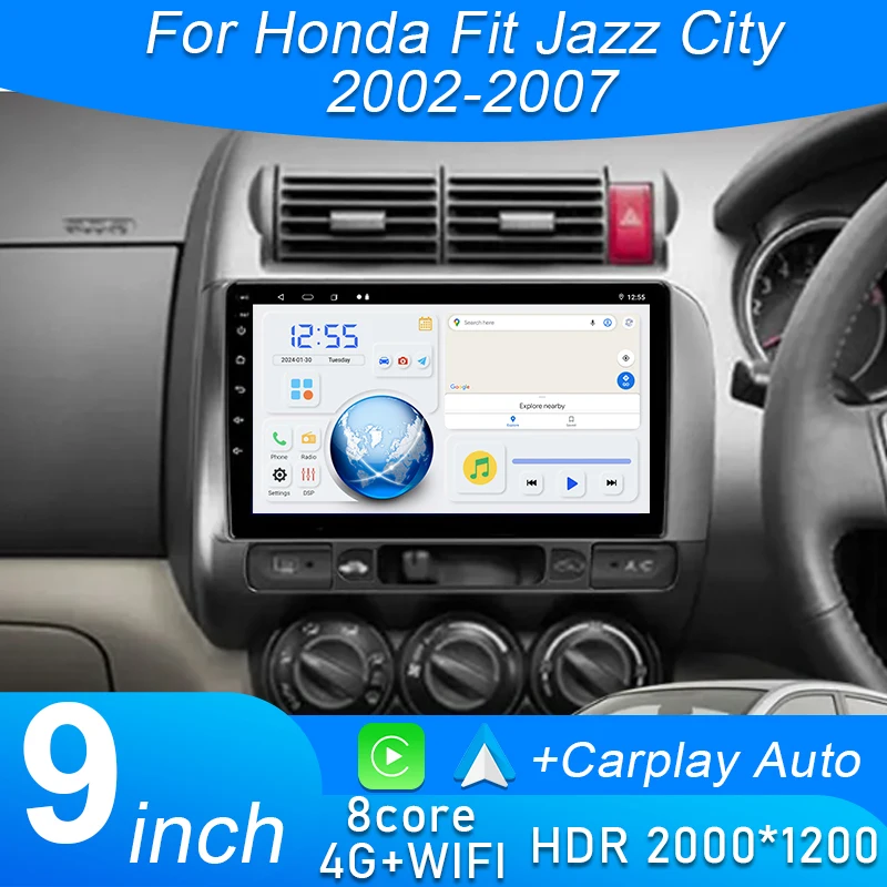 

For Honda Fit Jazz City 2002-2007 Car Radio Android 15 Carplay Navigation GPS Stereo Head Unit Android Auto No 2din DVD Wifi 4G