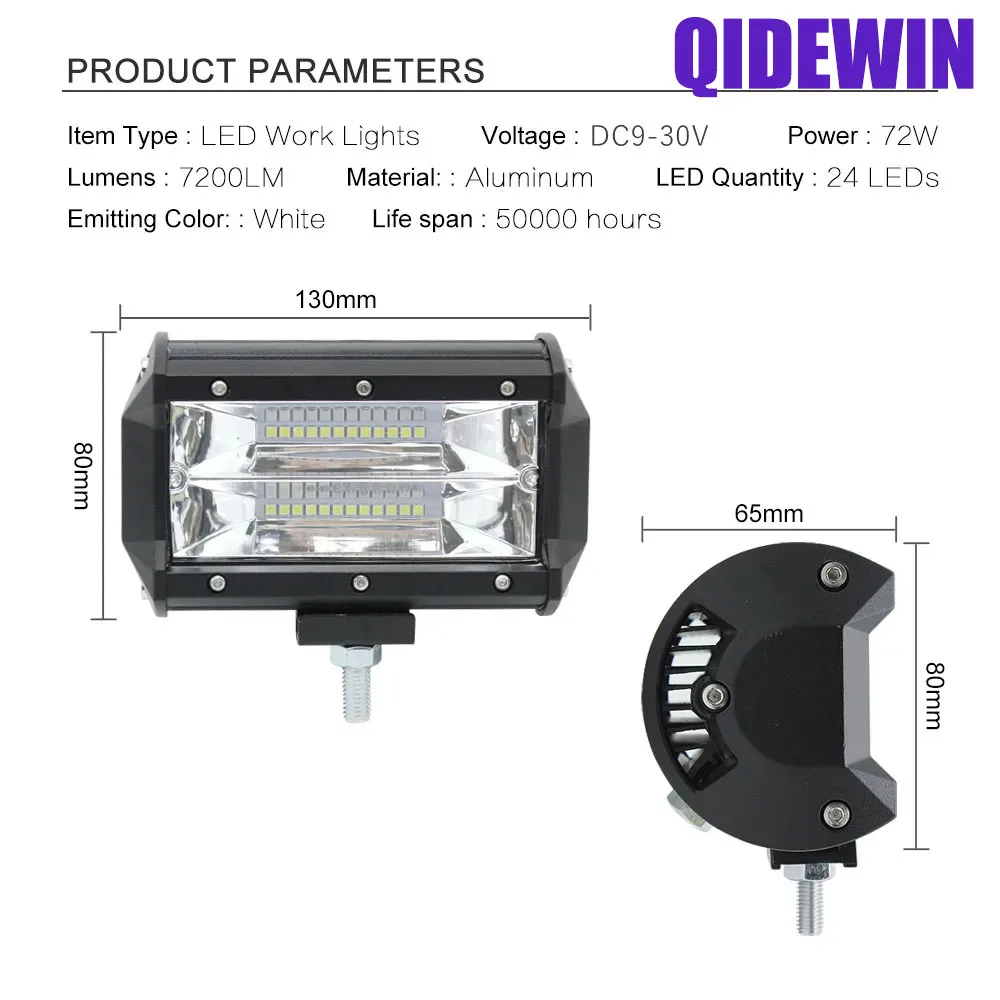 5 Inch LED Light Bar Car Work Lamp 12V 24V 72W Auxiliary Lamp For SUV ATV Lorry Truck Tractor 4WD Offroad Light