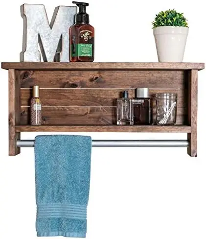 

Bathroom with Towel | Solid Wood | Wall Mount | Modern Farmhouse Decor | 12 x 24 Inch (Walnut Finish) Paper towels Bathroom