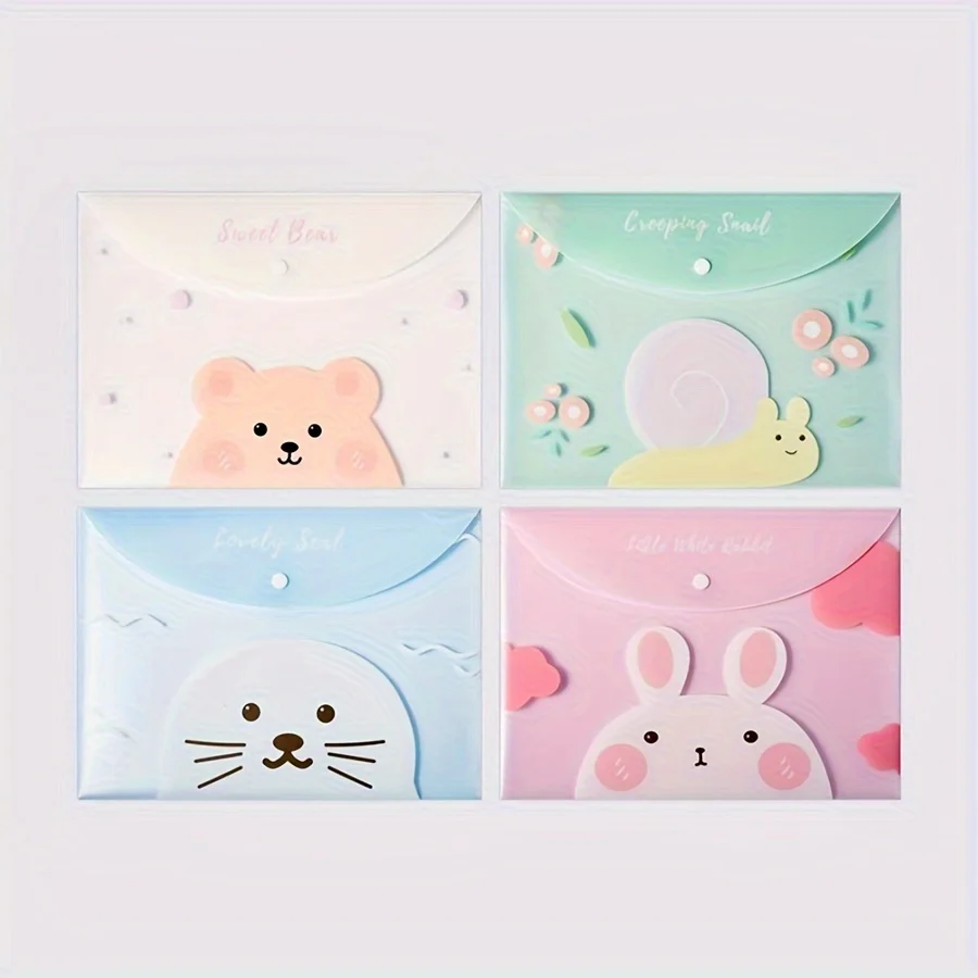 6pcs A4 Document Organizer Bag Kawaii Plastic Envelope with Snap Closure Cute File Folder for School Travel Art Supplies Storage