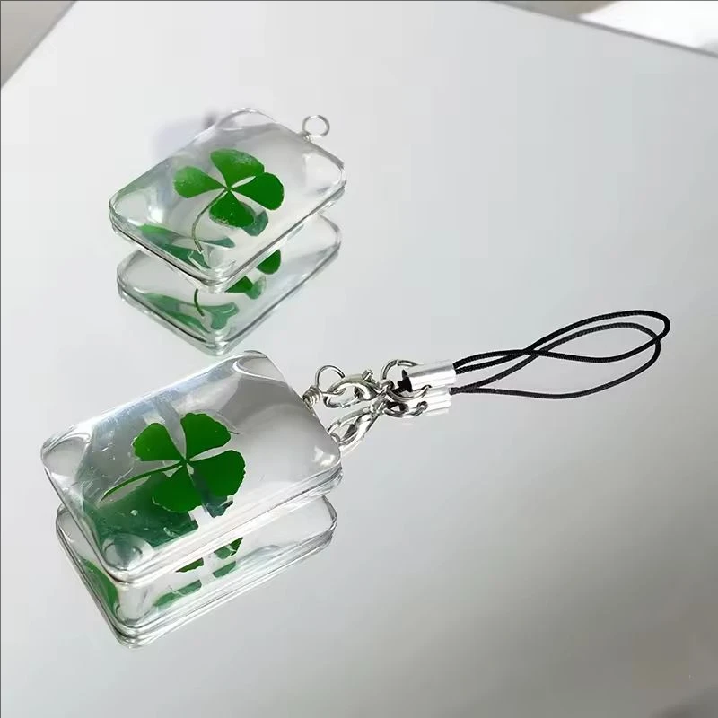 New Green Lucky Four Leaf Clover Keychain Lucky Clover Phone Lanyard Glass Pendant Keyring Accessories Gifts for Women Men