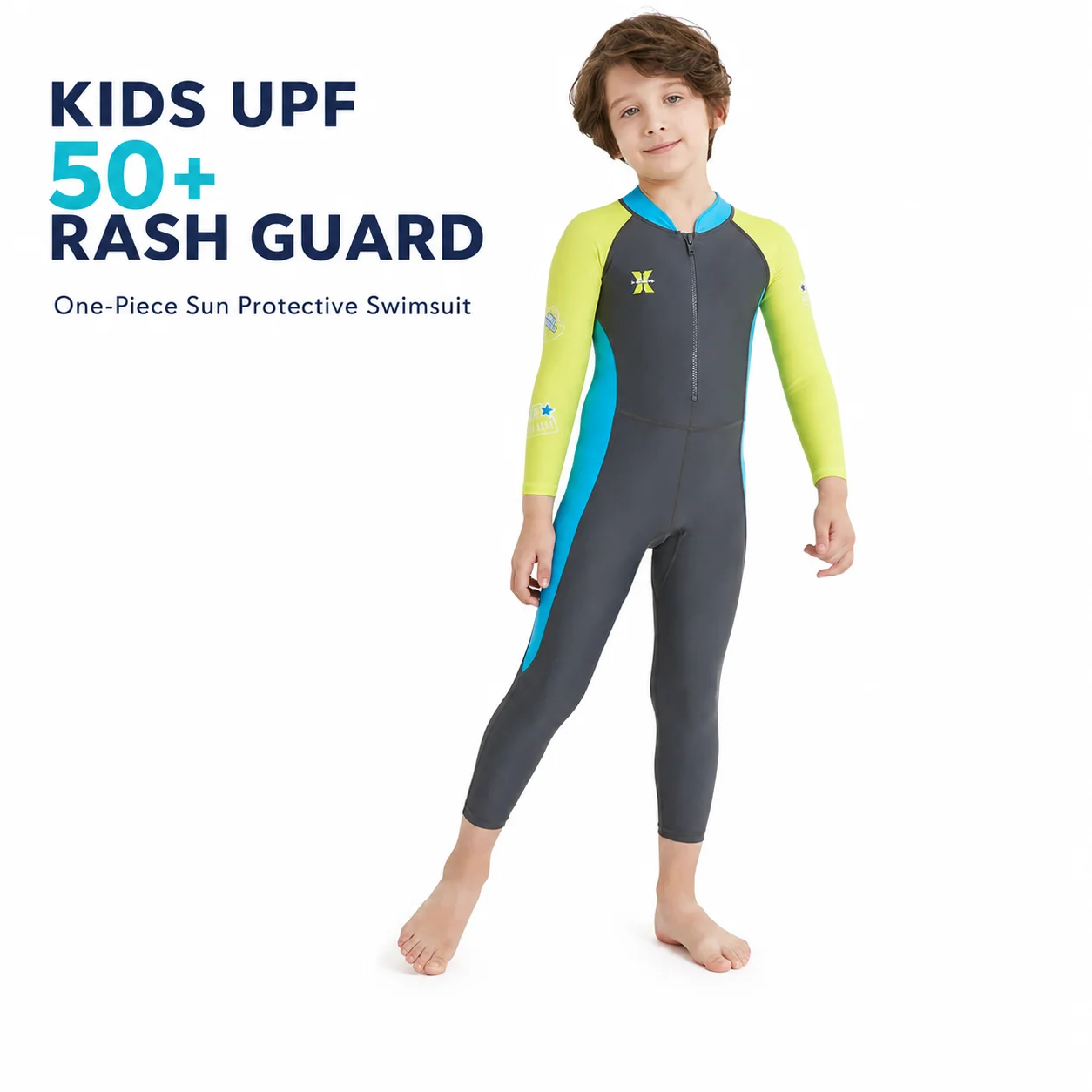 DIVE&SAIL Kids UPF 50+ One Piece Rash Guard Swimsuit Long Sleeve Quick Dry UV Protection Swimwear for Boys Girls Beach Surfing