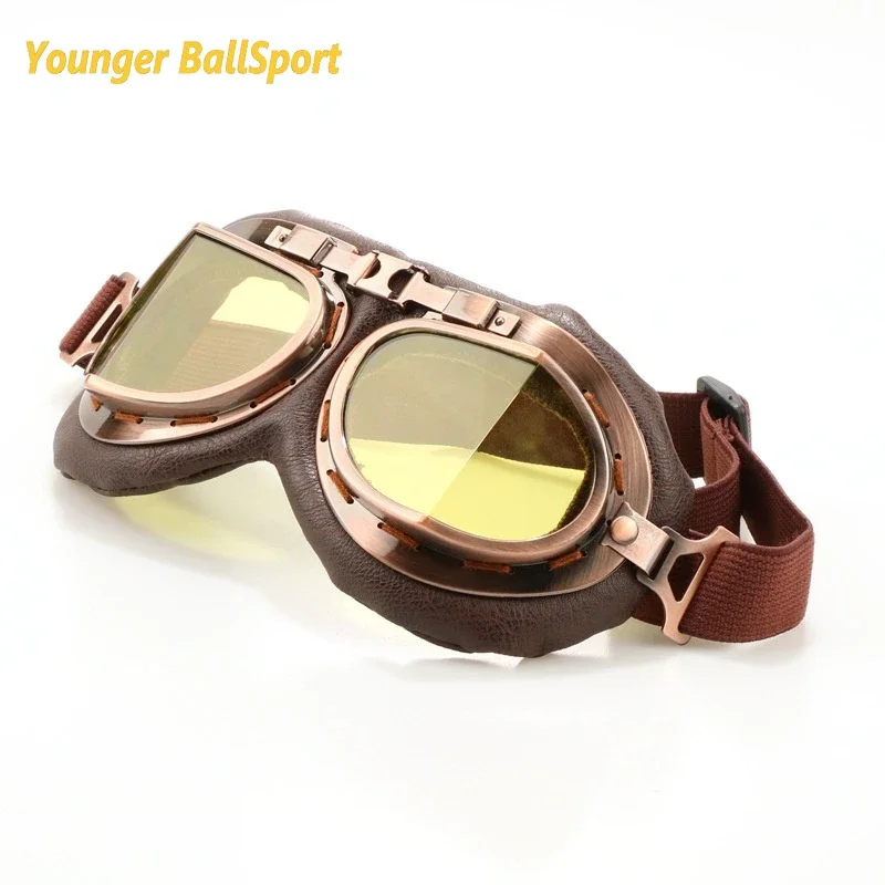 2024 Retro Motorcycle Goggles 100% UV400 Glasses Vintage Moto Classic Goggles for Cycling Pilot Steampunk ATV Bike Copper Helmet