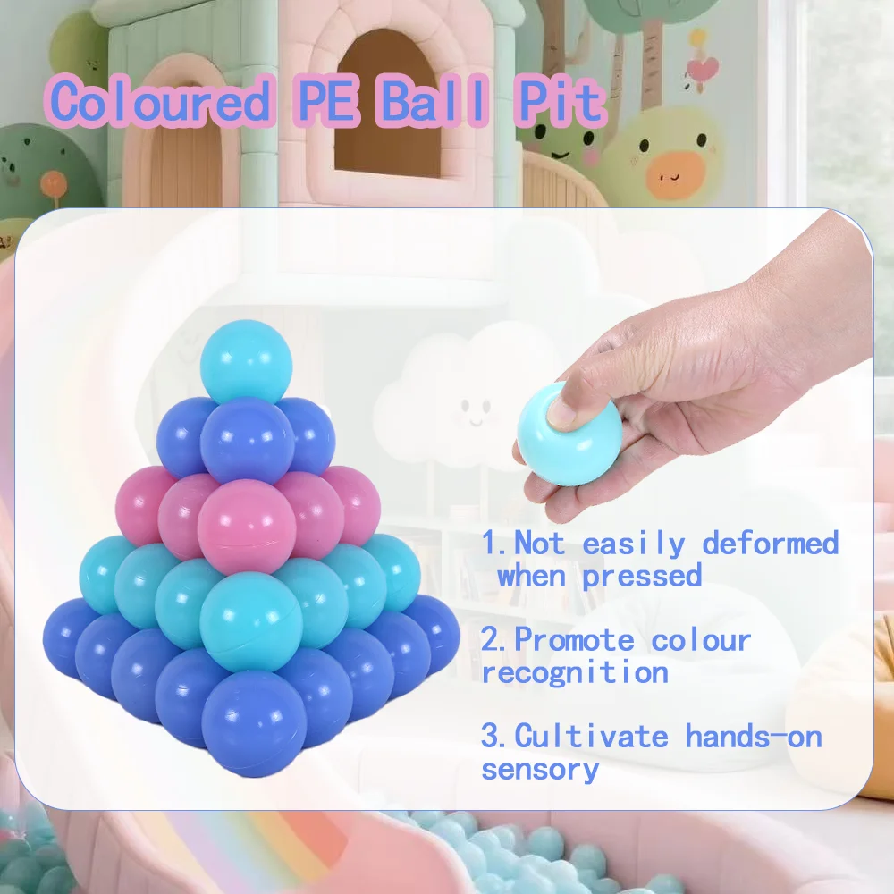 200pcs PE Ocean Ball Pit Balls Round Shape Macaron Colors with Net Bag for Kids Water Pool Outdoor Tents Toys