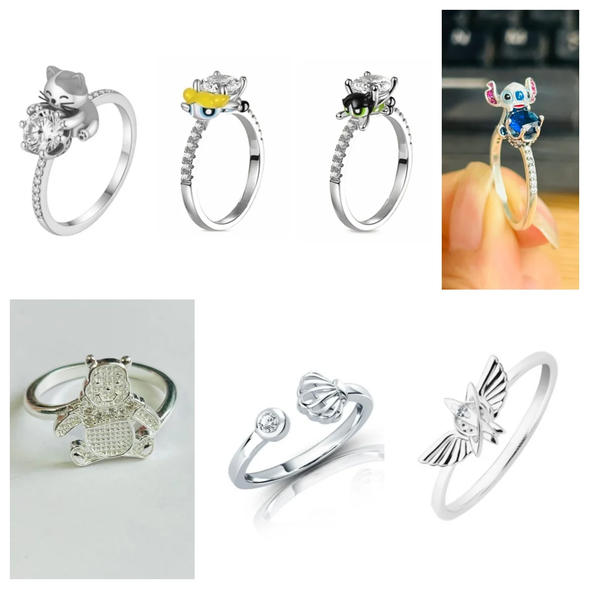 

2026 New 925 Silver Cute Anime Panda Dog Ring, Size 6 7 8 9, Suitable for European Women's Charm Luxury Jewelry Gifts