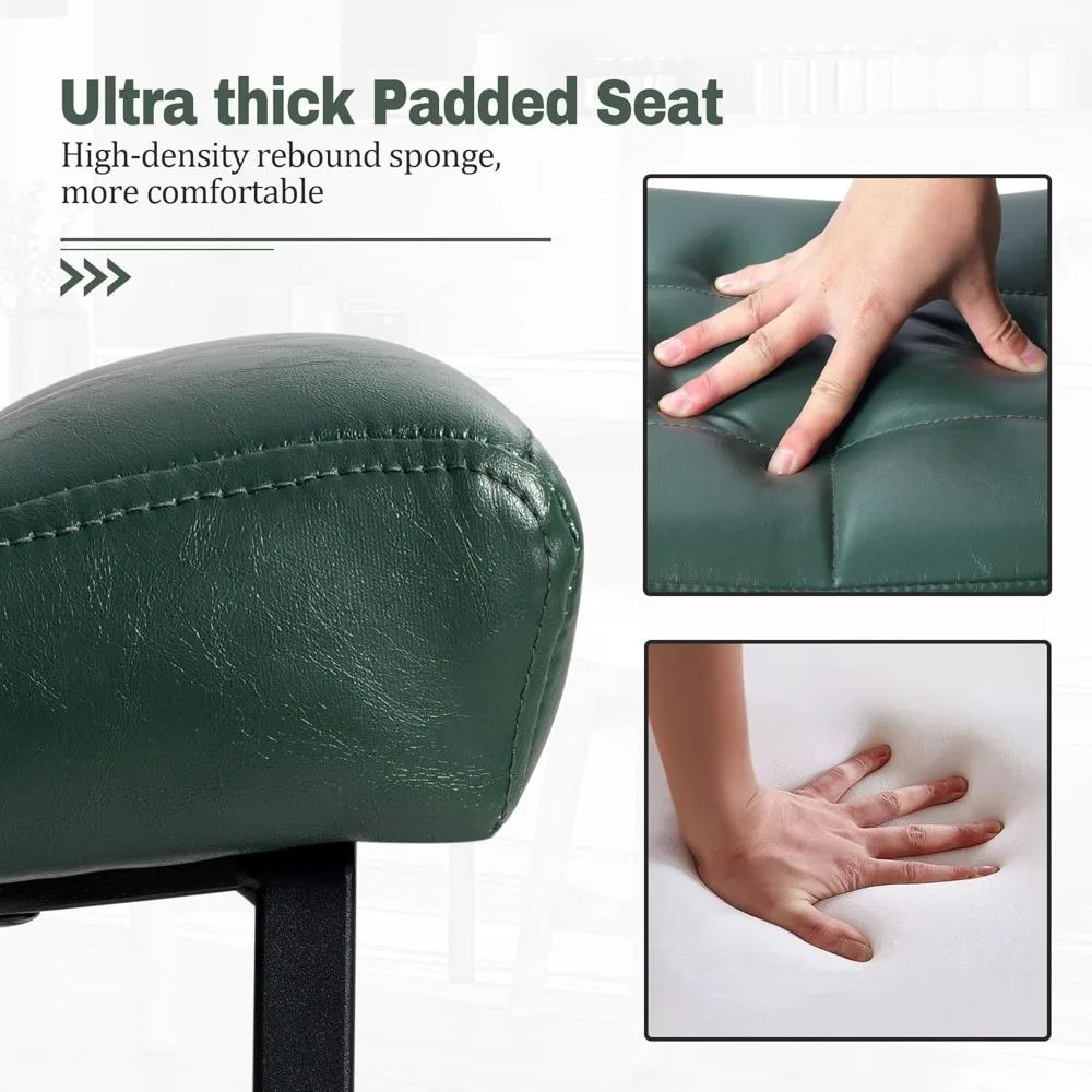 주방 카운터 스툴 6개 세트, 높이 24인치, 등받이 없음, 쿠션 처리된 인조 가죽 시트