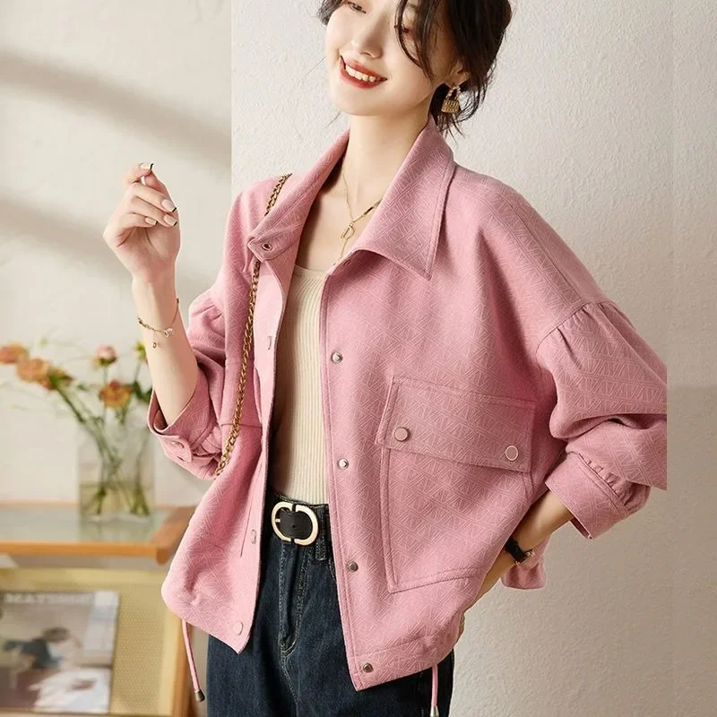 2024 Early Spring High-Grade Women Suede Jacket Female Fashion Loose Short Outcoat Temperament Casual Versatile Outerwear