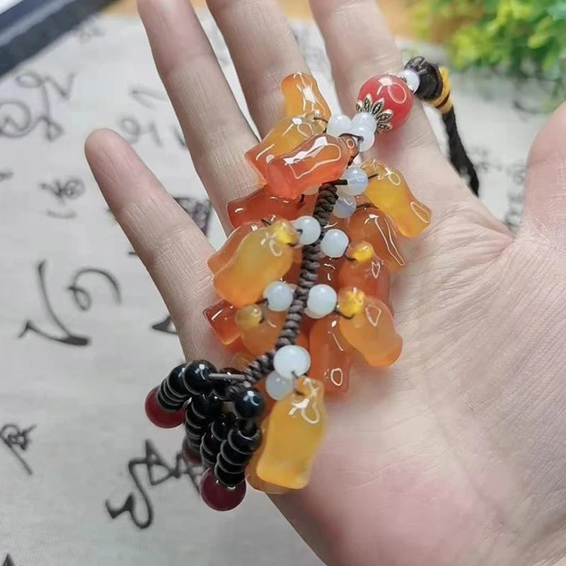 Chinese Agate Jade Bead Tassel Pendant Car Creative Lucky Gift Home Car Hanging Accessories Decor Auto Interior Men Women Amulet