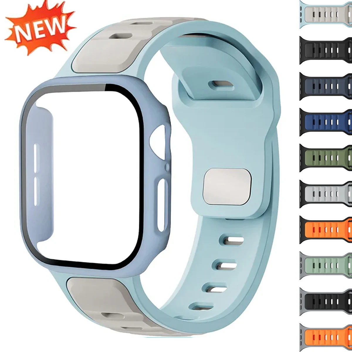 

Чехол+экранная защита+ремешок для Apple Watch Series 11 10 9 8 7 6 5 4 SE 3, жесткий чехол, силиконовый спортивный ремешок для Iwatch 46 42 45 44 41 40 38 мм