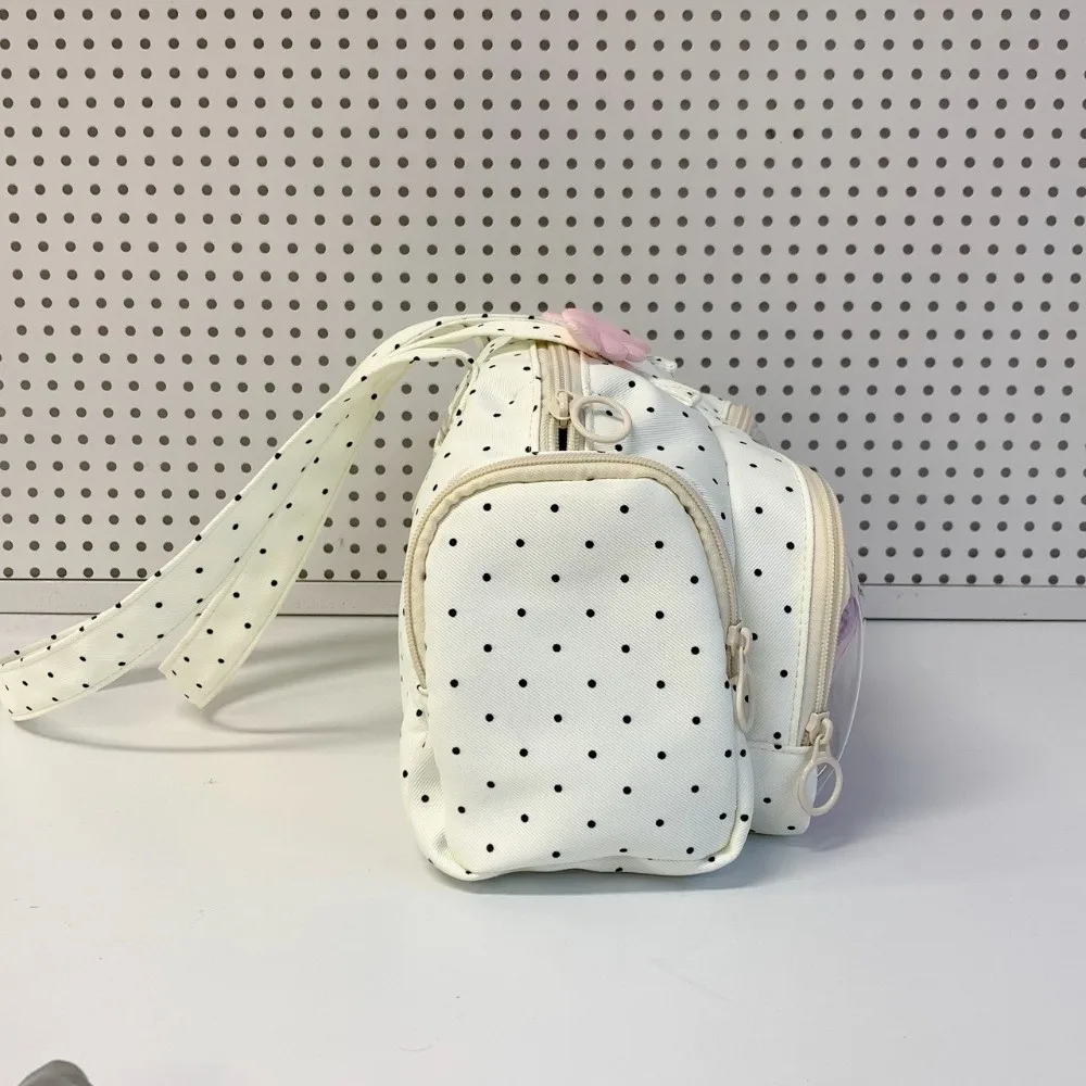 Y2K Style Polka Dot Shoulder Bag Angel Wing Ornament Clear Window Doll Carry Bag Large Capacity Daily Tote Handbag