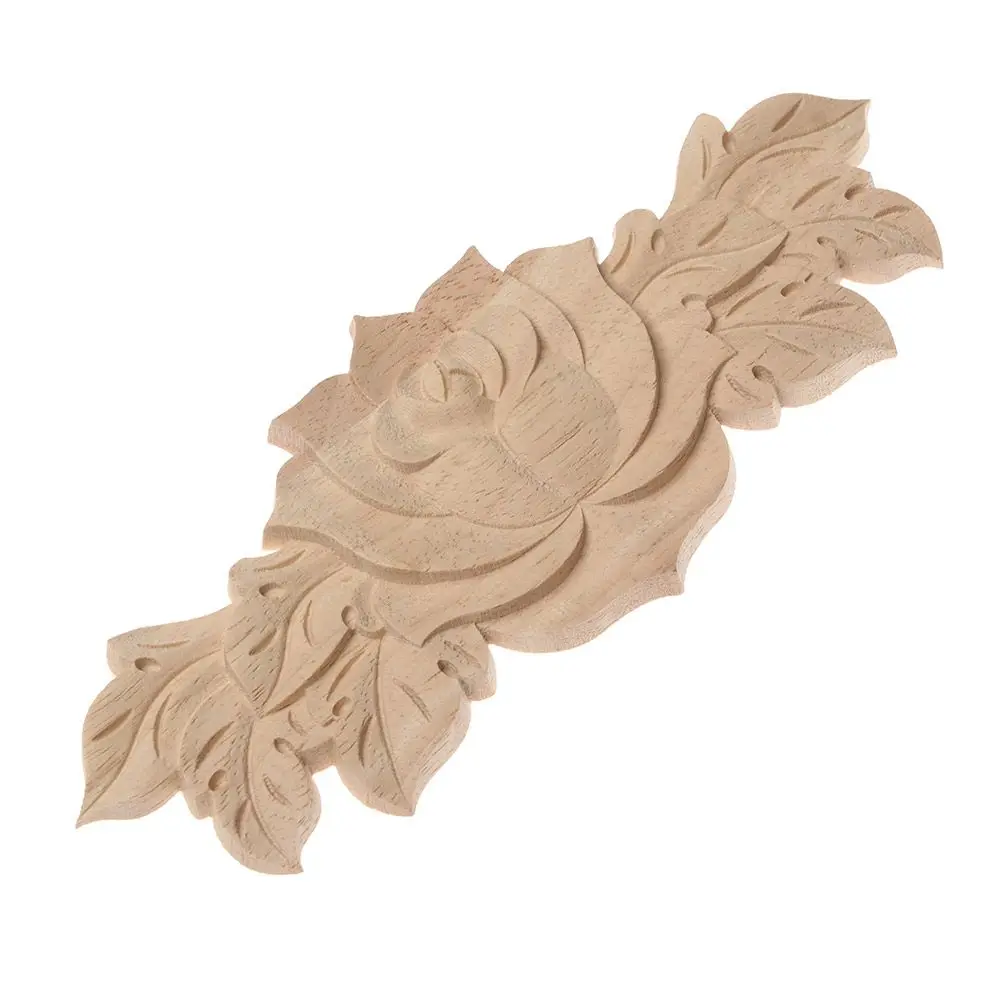 Natural Door Adornment Furniture Ornament Floral Carved Woodcarving Rose Flower Corner Appliques Wooden Crafts