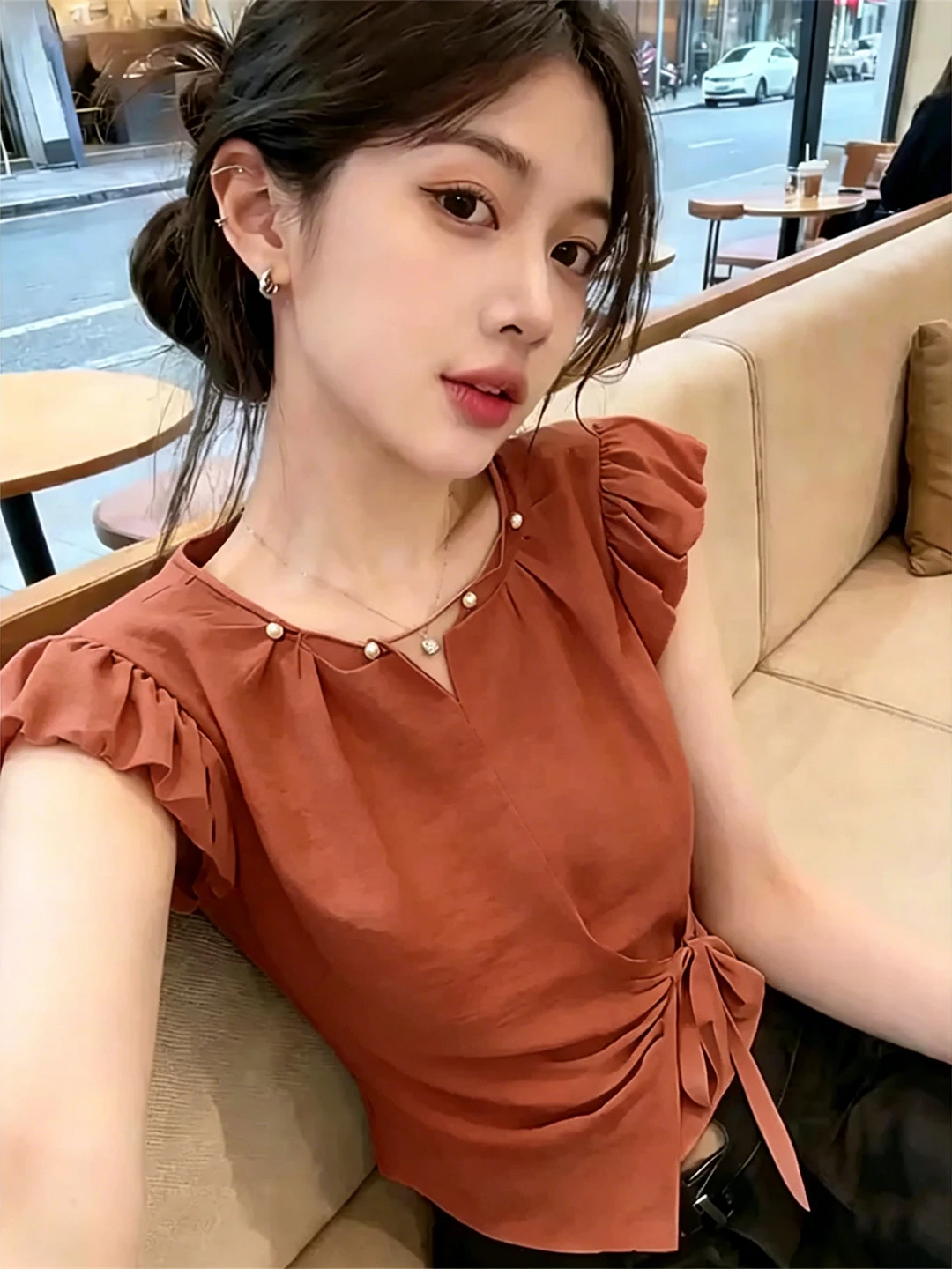 

New Summer 2026 Women's Commute Style Short Sleeve Bubble Sleeve Blouse Floral High End Feeling Shirt Korean Version Cas...
