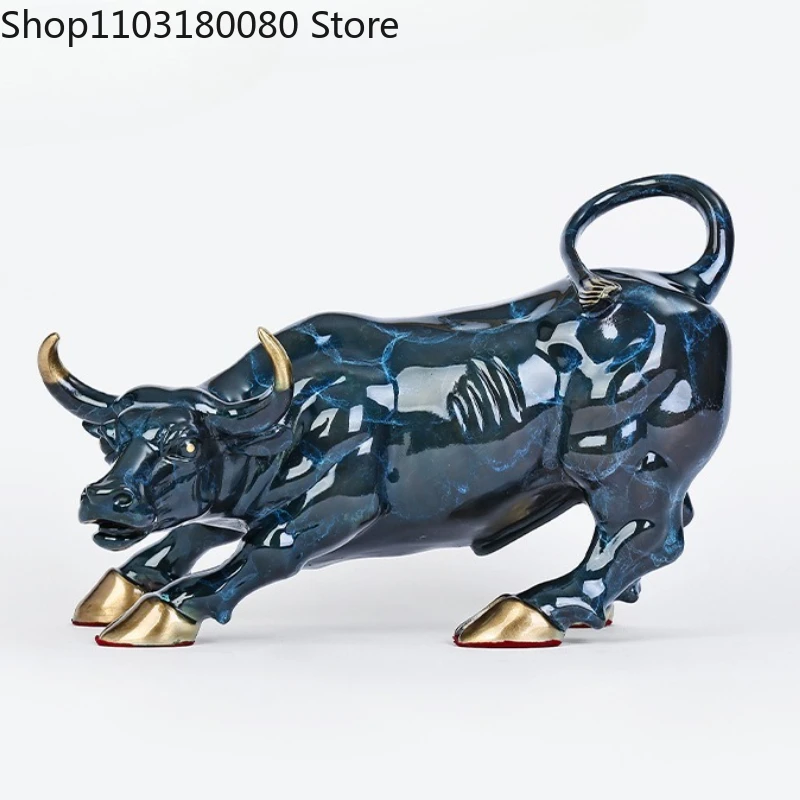 

25cm Copper Brass Wall Street Bull OX Statue Chinese Wangshi Cow sculpture decor