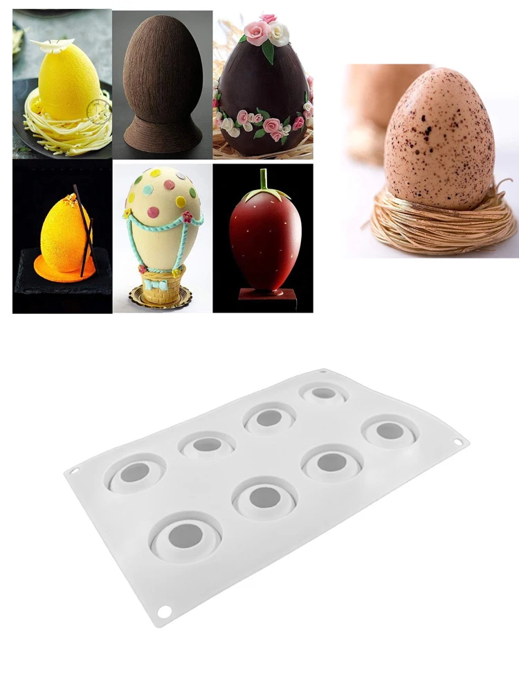 Easter Egg Silicone Mold Eight Holes Three-Dimensional Egg Shape Plaster Mold DIY Handmade Home Decoration for Easter Celebrate