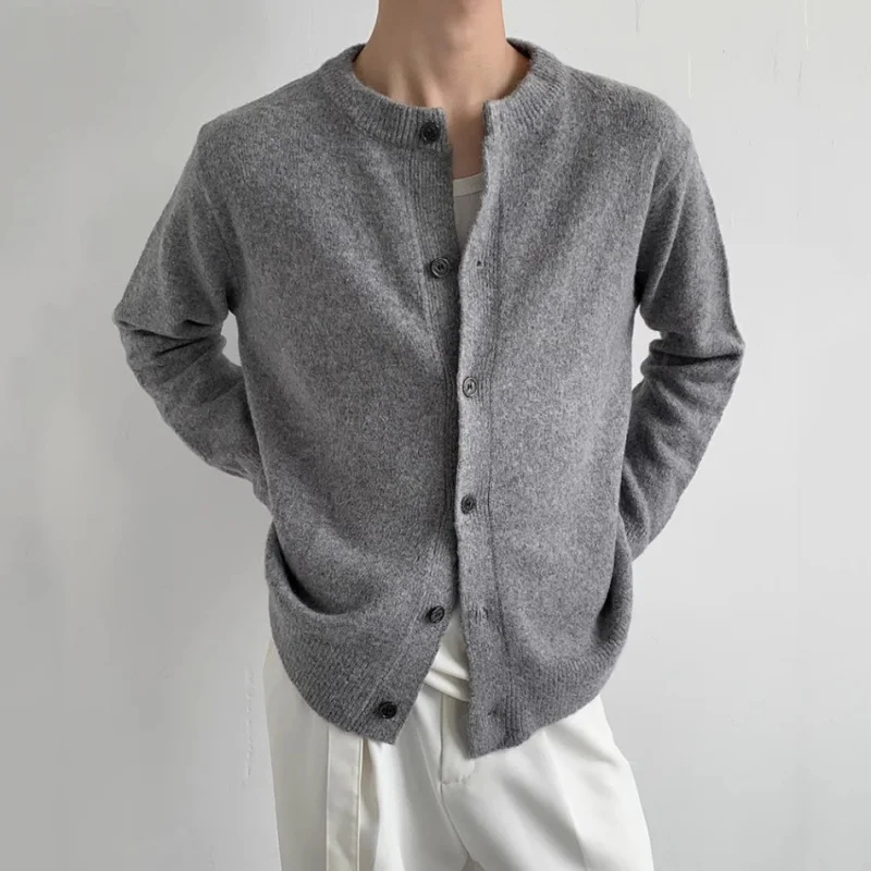 

Men'S Cardigan Knit Sweater Korean Style Trendy Solid Color Round Neck Loose Sweater New Casual Top Men'S Clothing