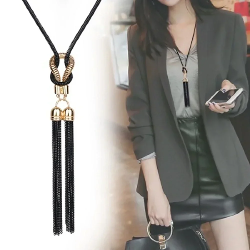 New Korean Version Simple Fashionable Versatile Tassel Long Necklace for Women\'s Sweater Chain Accessories Creative Gifts