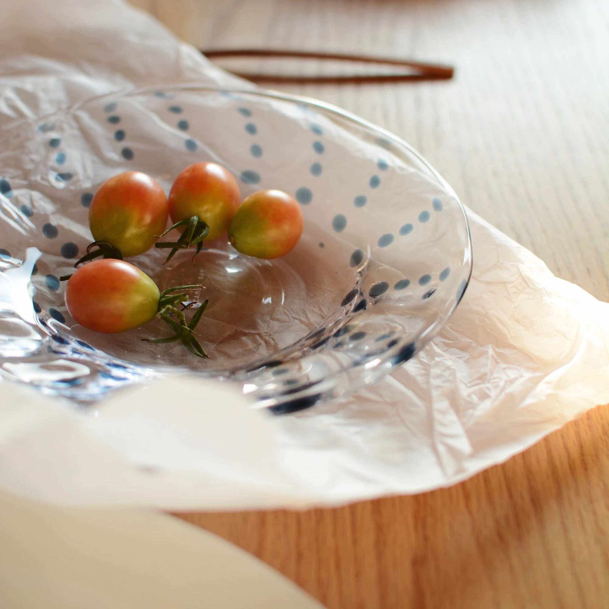 Blue Raindrop Small Plate, Transparent Handmade Blue Dot Glass Plate, Irregular Retro Fruit Plate