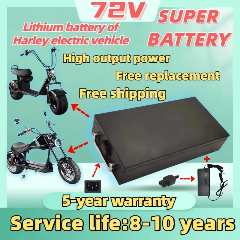 New Harley Electric Scooter 18650 Lithium Battery 72V, 20Ah-40Ah 100Ah, 250, Para Motorcycle De 2500W~67.2 Charger