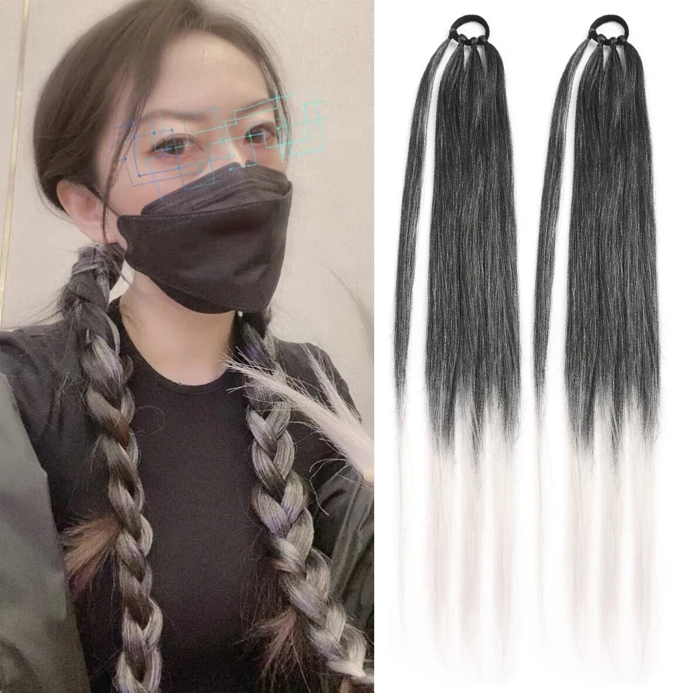 Paardenstaart Extensions Synthetische Boksen Vlechten Wikkelen Rond Haarstuk Paardenstaart Met Rubberen Band Haar Ring 26 Inch Ombre Vlecht Diy