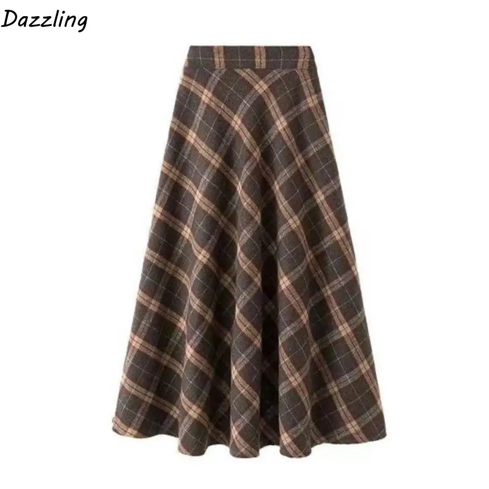 

Retro High Waist Retro Plaid Skirt Slim Fit Classical High Waist Long Skirt Aesthetic Winter Autumu A-line Half Dress Autumn
