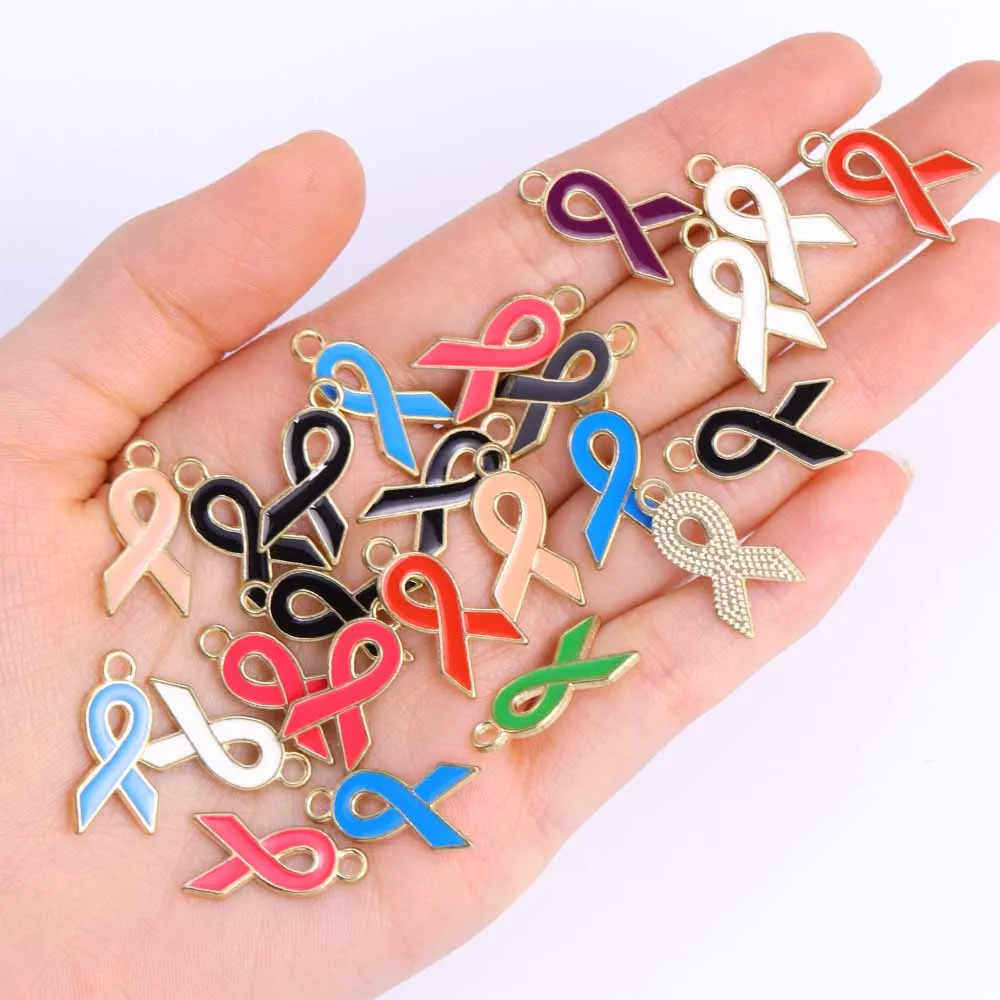 10Pcs Colorful Ribbon Enamel Alloy Charms Public Service Campaign Accessories for DIY Jewelry Making Earrings Bracelet Pendants