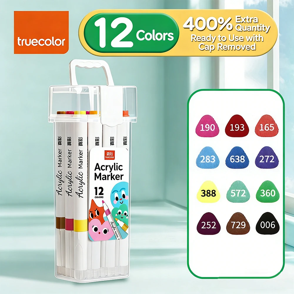 Paquete de 12 marcadores acrílicos lavables, líneas ajustables de flujo de tinta constante, no tóxicas para estudiantes, proyectos creativos multisuperficie