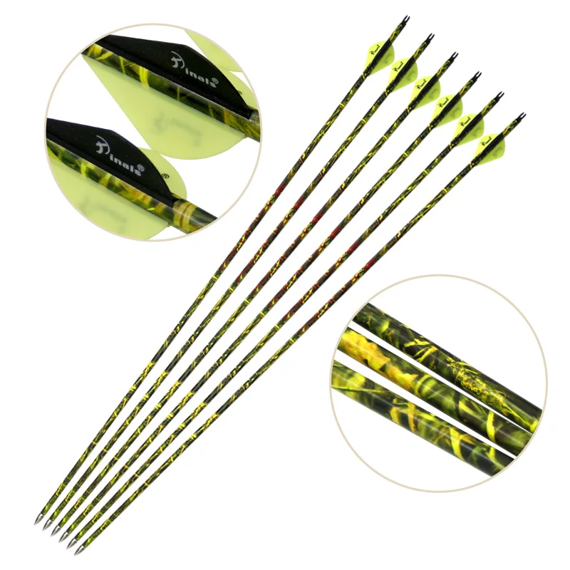 PINALS Pure Carbon Arrows Spine 300 340 400 ID 6.2 mm Camo Arrow 30 Inch For Archery Field Hunting Replaceable Arrow Point