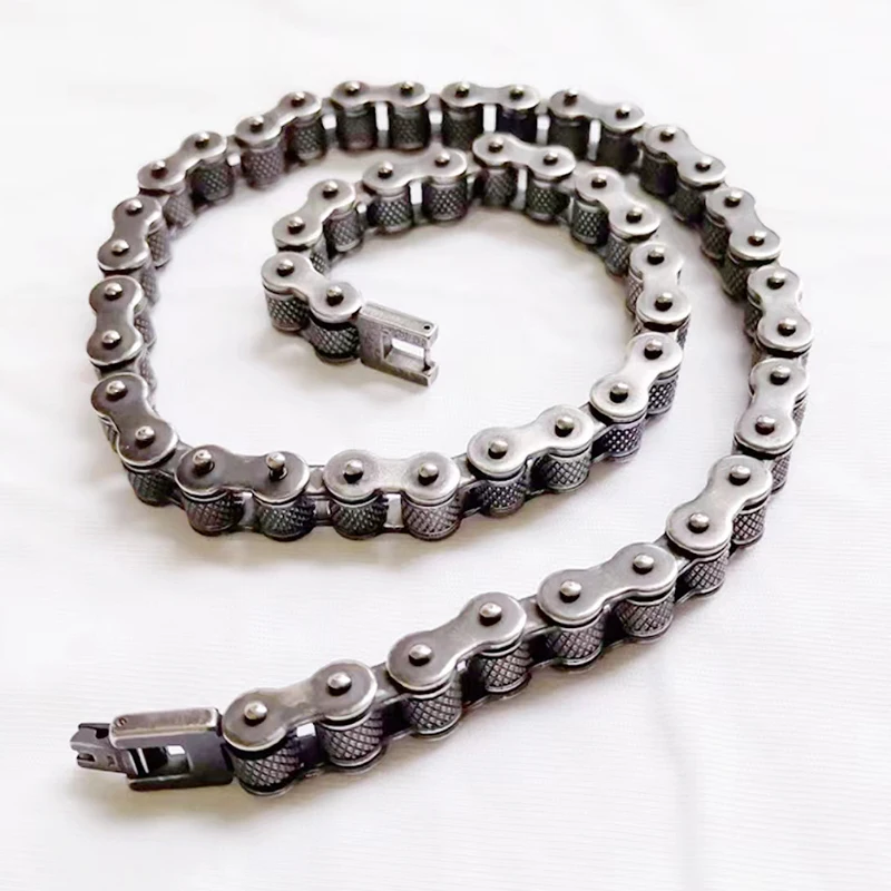 11/13MM Punk Retro Black Bicycle Bike Chain Necklace Bracelet Men Women Hiphop Rainbow Stainless Steel Biker Bike Choker Jewelry