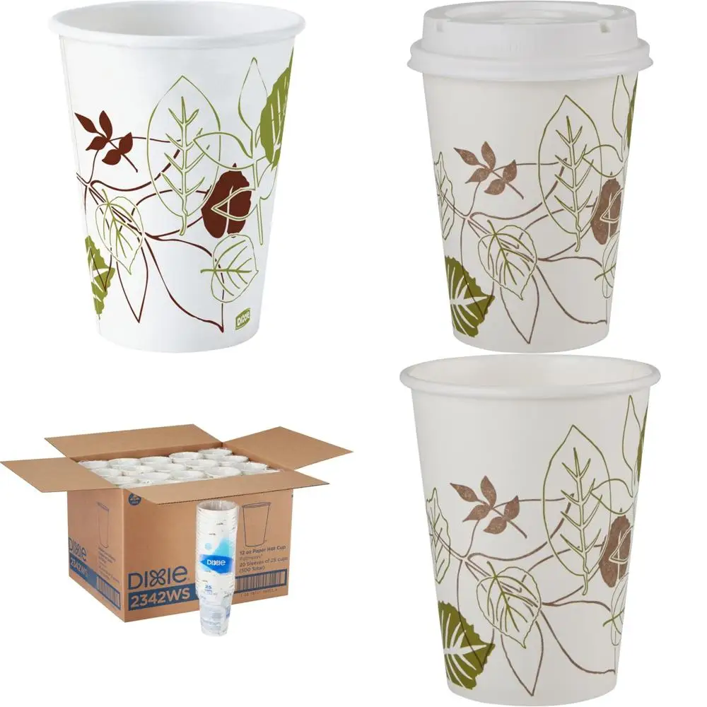 

Одноразовые бумажные кофейные стаканчики на 12 унций, упаковка 500 штук, 25 стаканов в рукаве, 20 рукавов