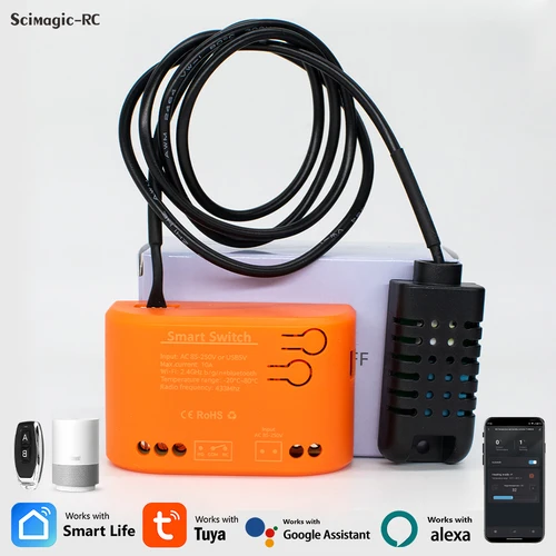 Imagen 2 del producto Interruptor inteligente Tuya con Sensor de temperatura y humedad, controlador de relé Wifi de contacto seco pasivo, funciona con Alexa y Google Home