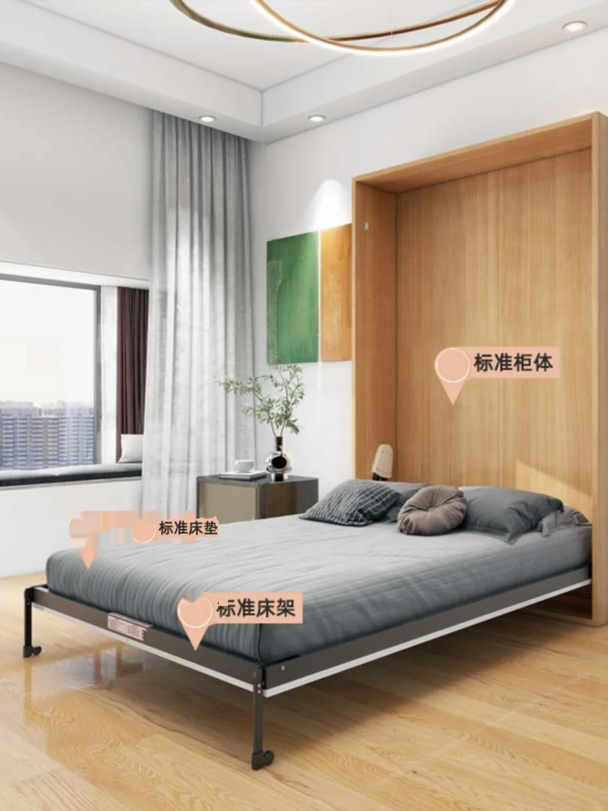 سرير غير مرئي قابل للطي، خزانة تخزين بقلاب، سرير مخفي متكامل تحت أجهزة الدوران