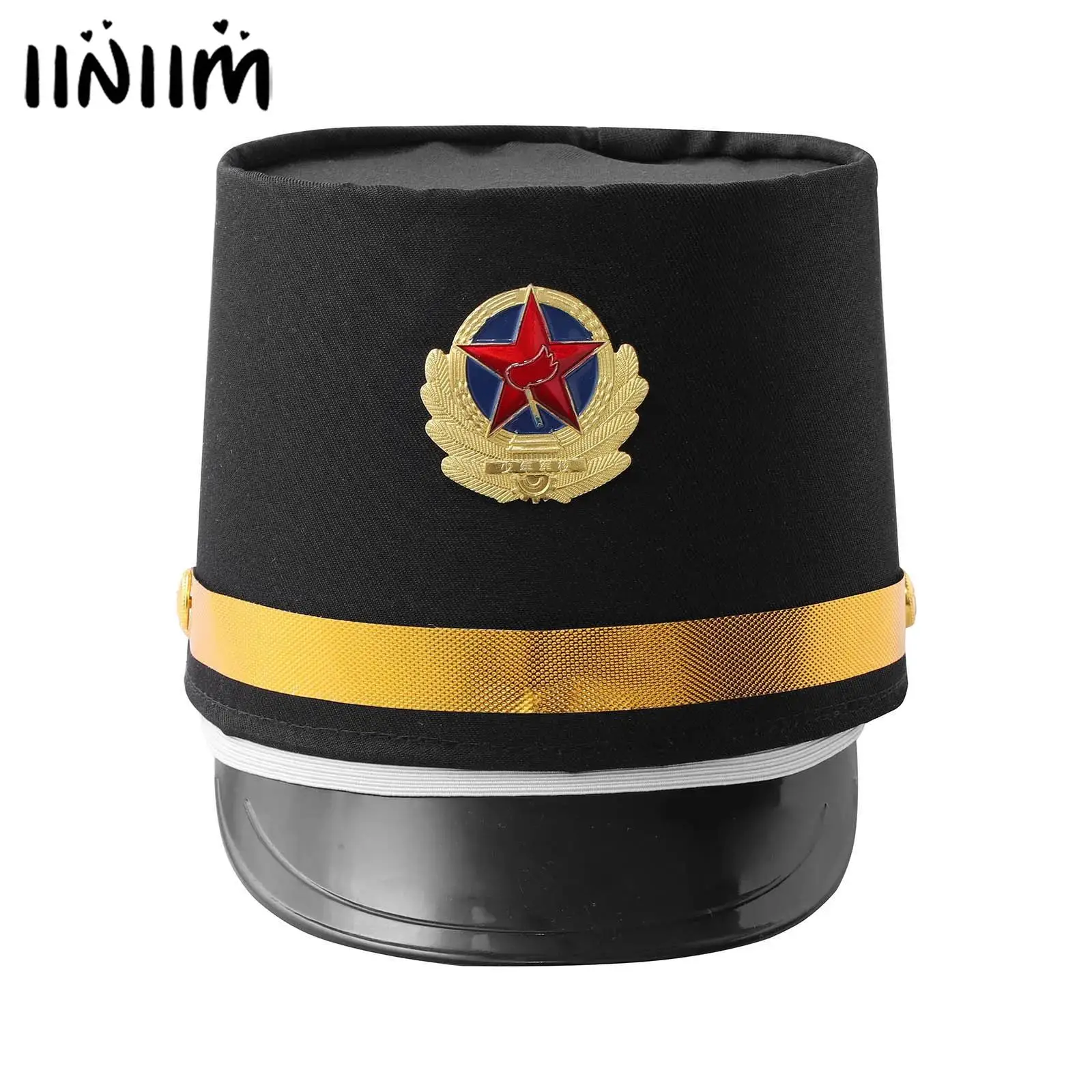 

Children Adult Marching Band Hat Drum Horn Uniform Hat Band Hat Conductor Major Team Honor Royal Guard Hat with Feather Decor