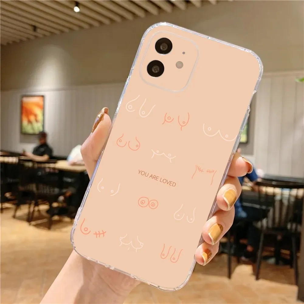 Custodia per telefono con stampa artistica Boobs per iPhone 15,14,13,12,11 Plus,Pro,Max,XR,XS,X,7,8 Plus,SE,Mini morbido silicone trasparente