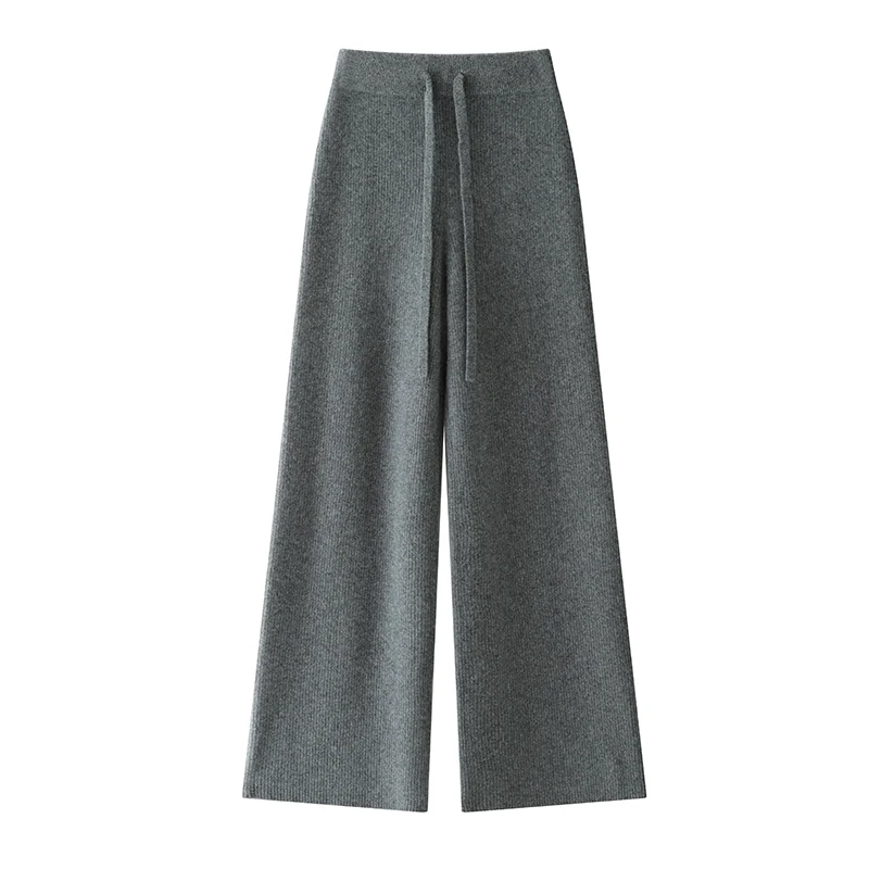 

2024 Women's 100% Cashmere Wide Leg Pants Simple Style Elasticated Waist Trousers Autumn Winter Cashmere Pants Soft Warm Comfy