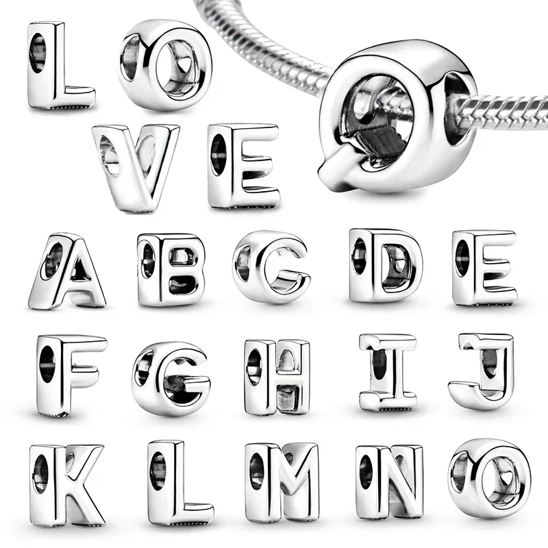 

Silver 925 Original Charms 26 Letter A-Z Alphabet Charm Fine Beads Fit Silver Bracelet DIY Fine Jewelry Women Gifts Necklace