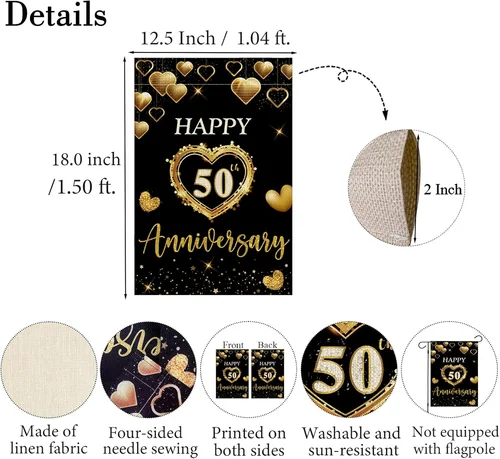 Happy 50Th Anniversary Garden Flag, 50Th Wedding Anniversary Yard Sign Decoratio UUI GGX