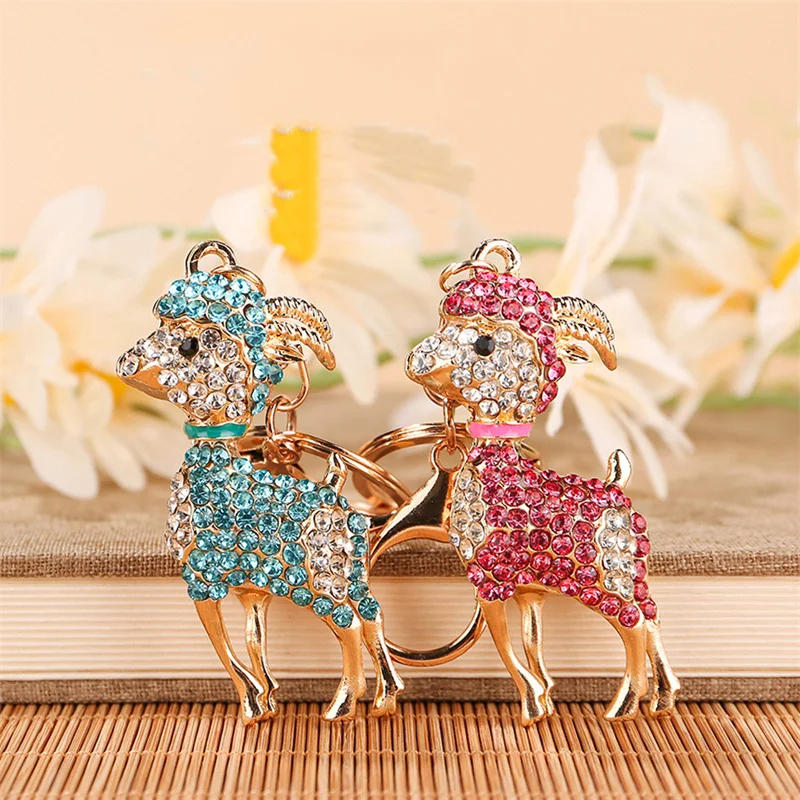 Cute Lifelike Goat Plush Pendant Keychain Rhinestone Backpack Decor Travel Companion Kid Birthday ﻿Gift
