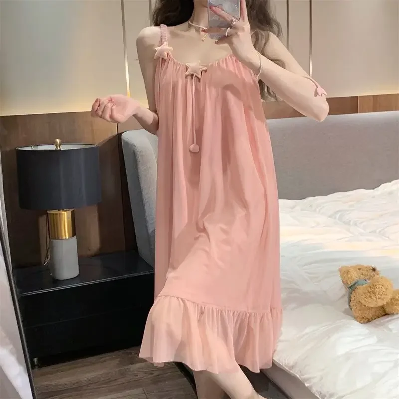 Kawaii Sleepwear Women Pajama Sets Nightgown Pink Loungewear Mesh Nightwear Summer Lightweight Sleepwear Underwear Homewear