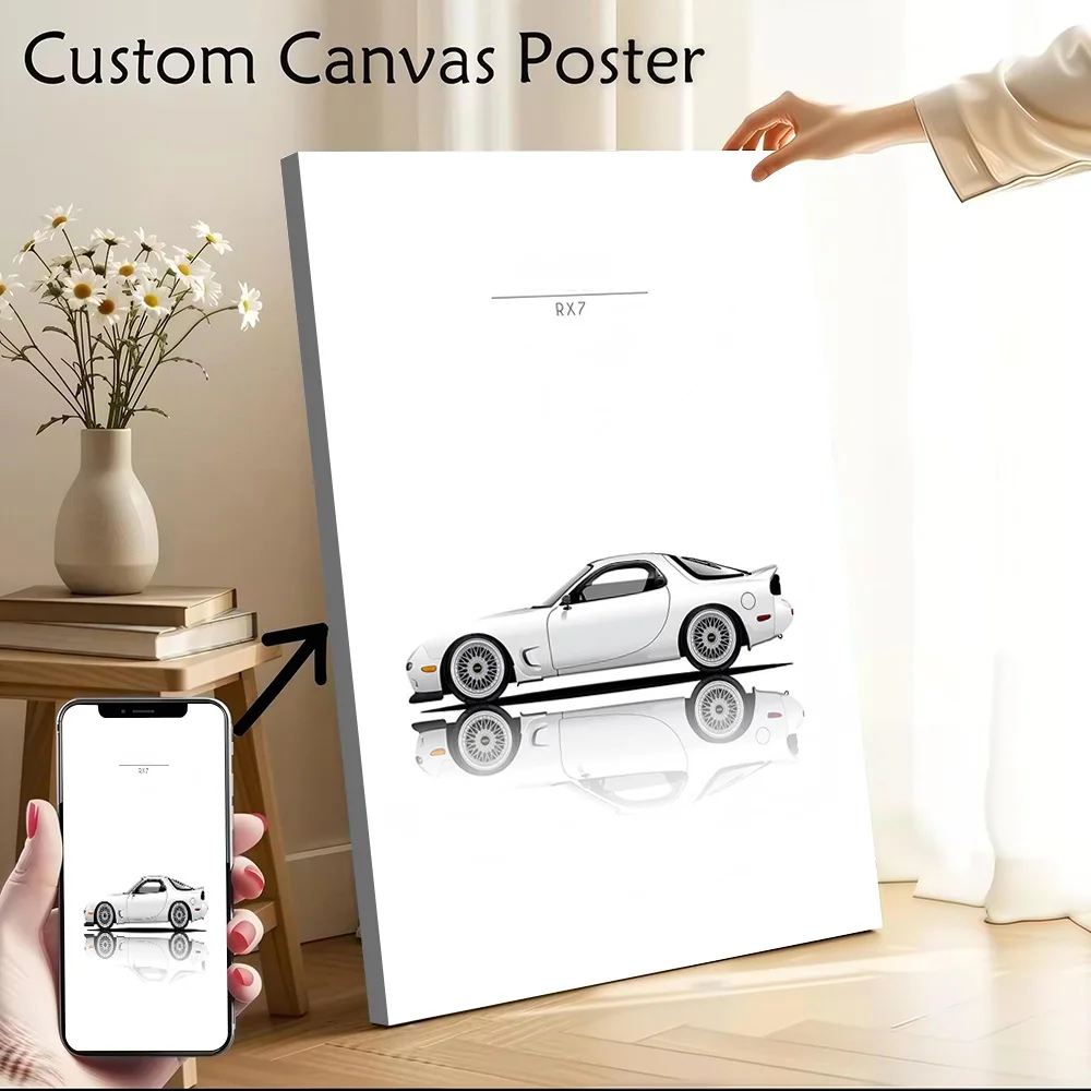 Sports Car RX7 Side Profile Canvas Poster Customizable Pictures Wall Art Canvas Painting for Room Decorations Decoration Gaming