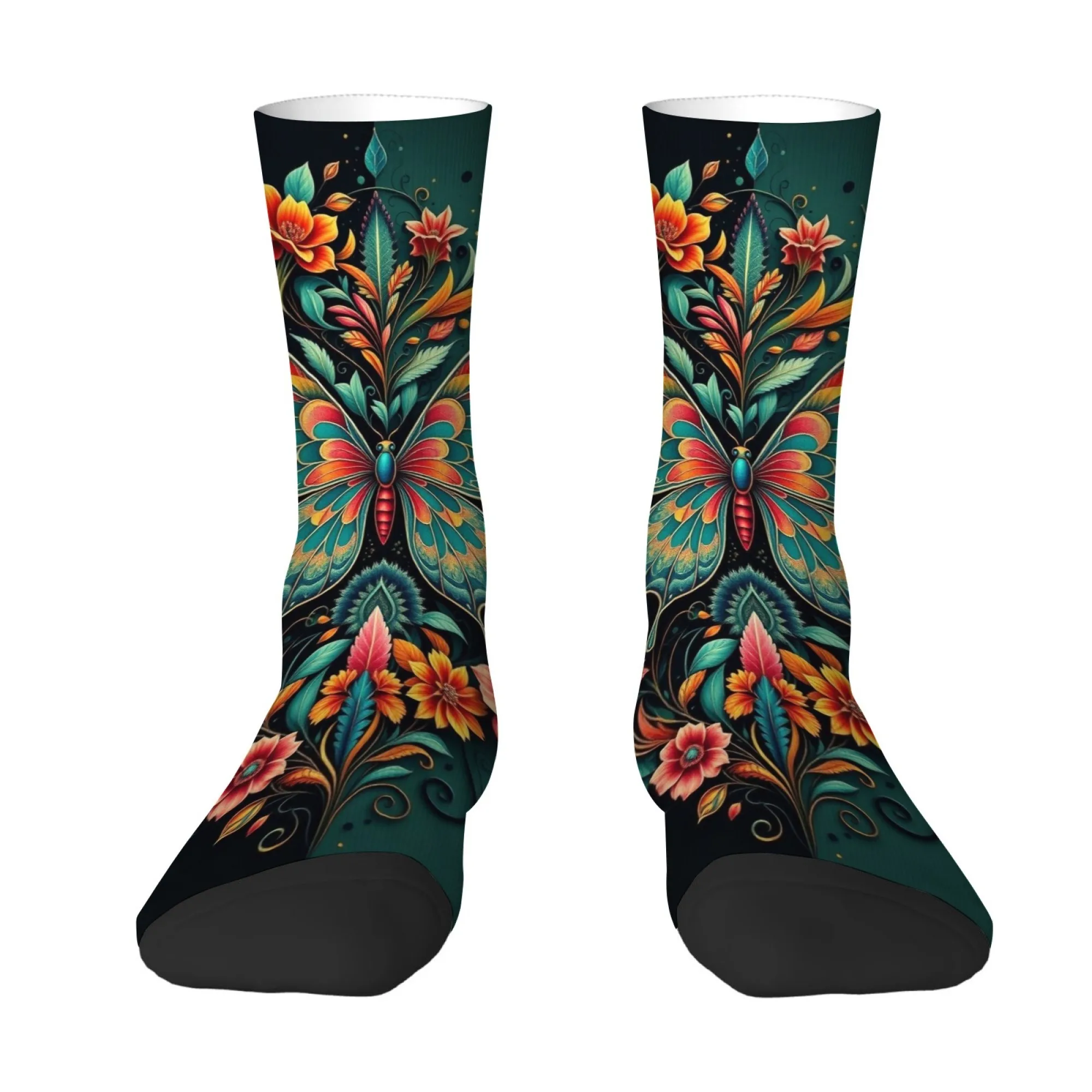 Bohemian Floral Butterfly Men's Socks Retro Style Comfortable Fashion Outdoor Casual Sports Socks Novelty Funny Happy Socks Gift