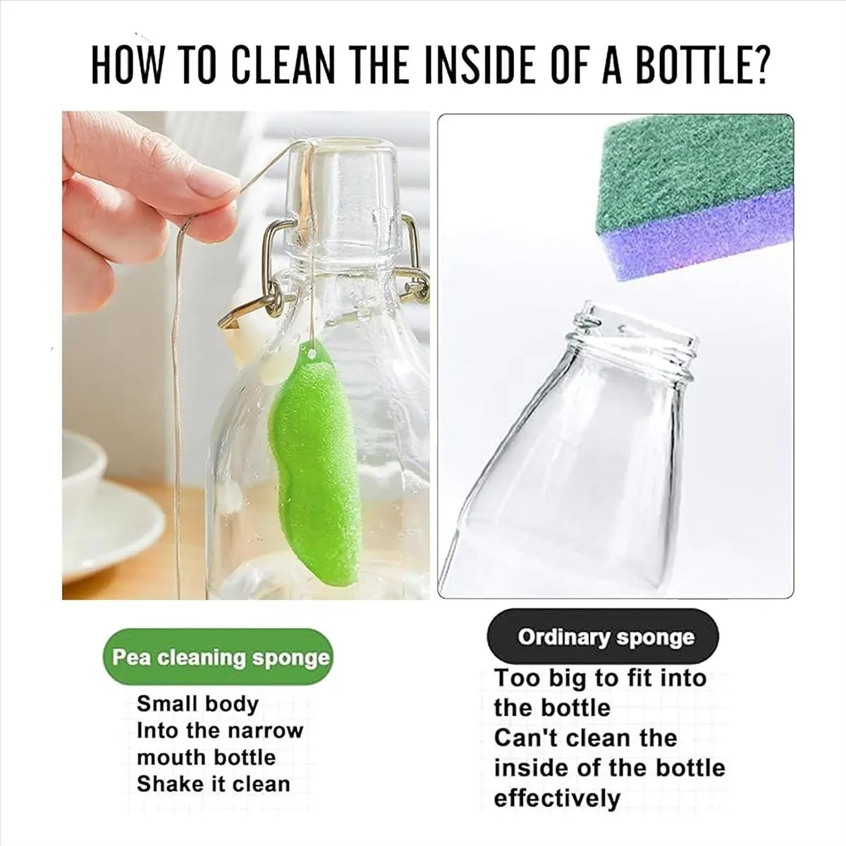 A45I 6Pcs Beans Shaped Bottle Cleaning Sponge, Magic Beans Cleaner Reusable Bottle Cleaning Beans Sponge Internal Cleaning