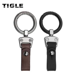 TIGLE Titanium Alloy Key Ring New Leather Car Keychain Man Gift Outdoor EDC Tool