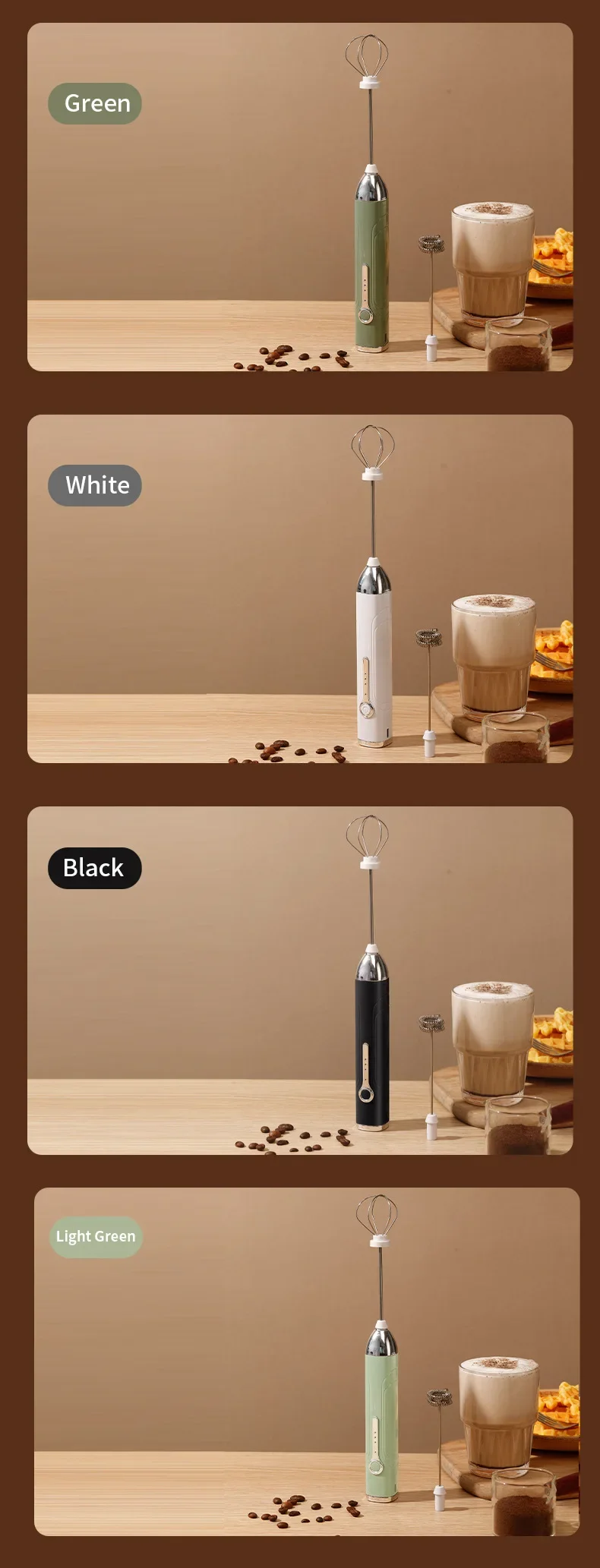 Drahtlose Typ-C Wiederaufladbare 3-geschwindigkeit Mini Handheld Milchaufschäumer Kaffeeaufschäumer Tragbare Küche Kochen Werkzeuge Schneebesen schaum Mixer – Detail 16