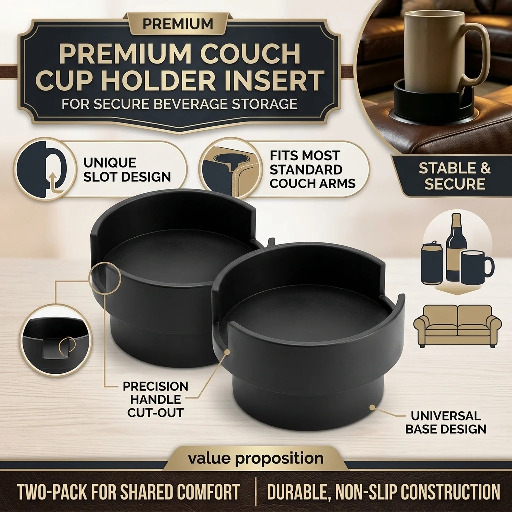 Sofa Cup Holder Insert Anti-Spill Drink Cup Stabilizer Recliner Couch Cup Holder Adapter for Coffee Mugs Wine Glasses